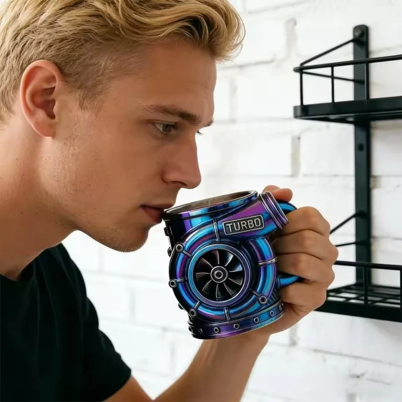 

Resin Turbocharger Mug Comfortable Grip Mechanical Element Style 3D Engine Cup Handcrafted Sturdy and Durable Coffee Mug