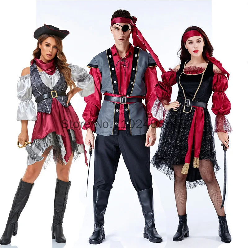 

M/XL Halloween Role-playing Game Suit Caribbean Pirate Costume Jack Captain Couple Performance Suit Stage Performance Set