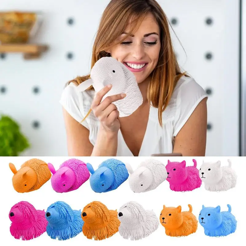 Squeeze Stress Toy Long Haired TPR Dog Toy For Stress Relief Kids Stress Pull Toy Soft Vent Family Desk Accessories Fun