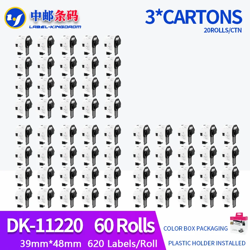 60 Rolls Generic DK-11220 Label 39*48mm 620Pcs Compatible for Brother Label Printer QL-570/700/720 All Come With Plastic Holder