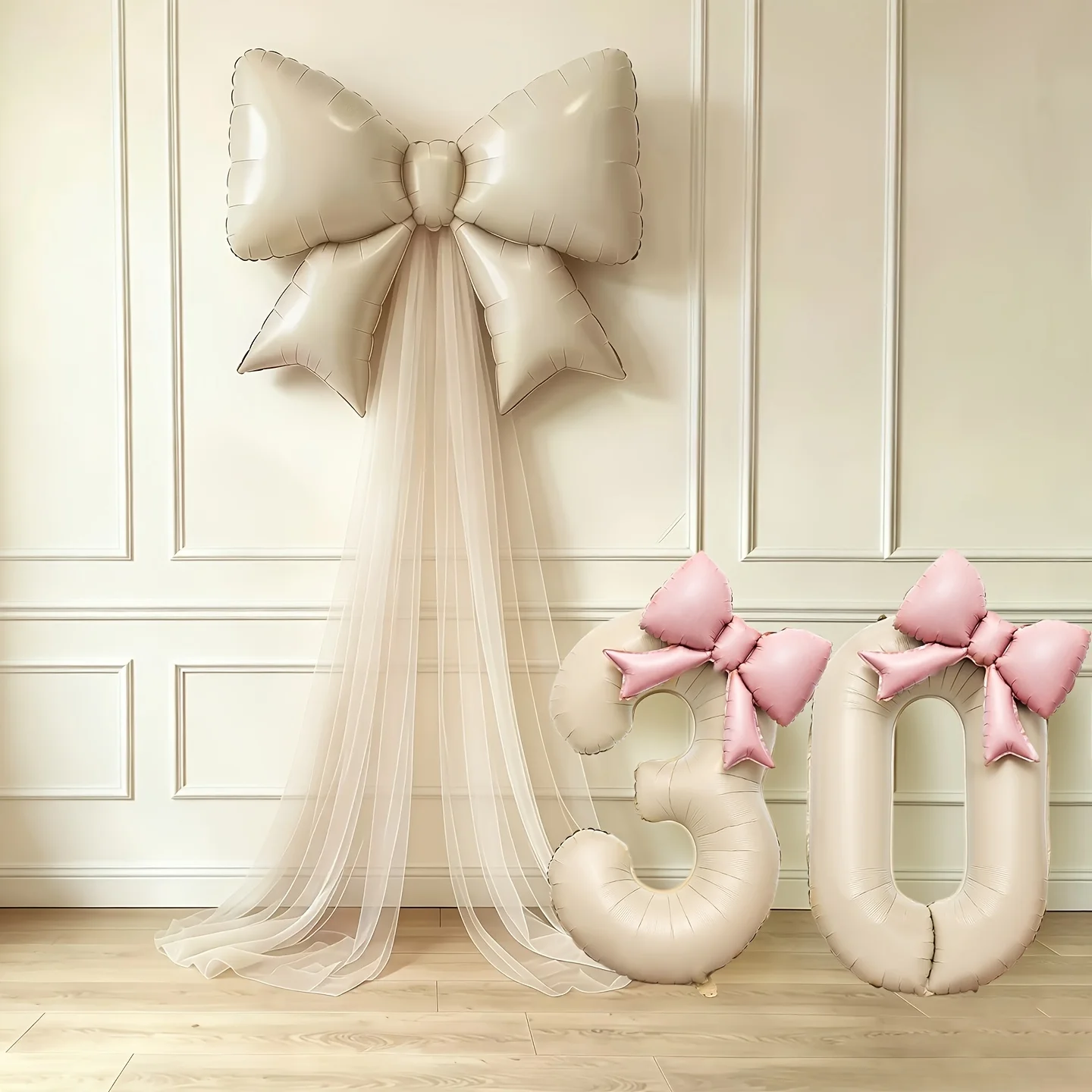 Romantisches großes Schmetterlings-Set aus Aluminiumfolienballons und Chiffon, für Hochzeiten, Verlobungen, Junggesellenabschiede, Geburtstagsfeiern. – Detail 3
