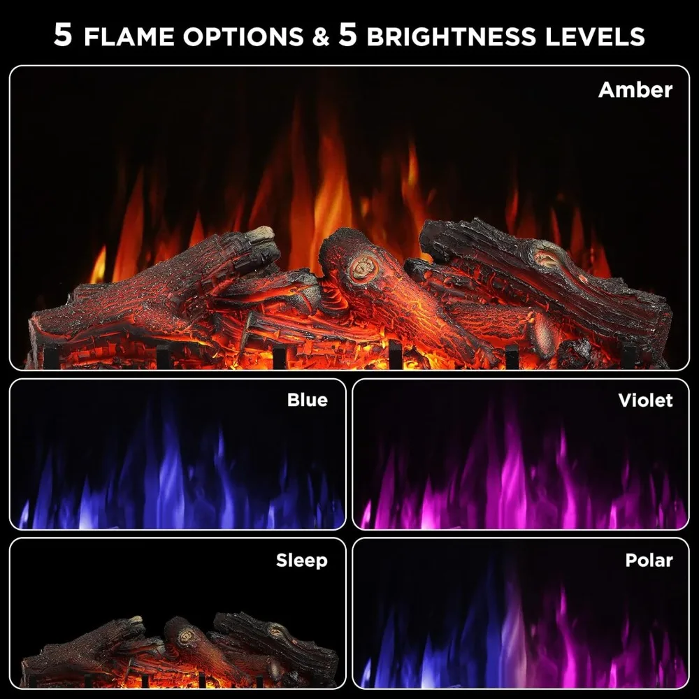 مدفأة كهربائية من الكوارتز بالأشعة تحت الحمراء مقاس 26 بوصة تعمل بالواي فاي مع صوت متصدع وسخان خشب الليمون الواقعي