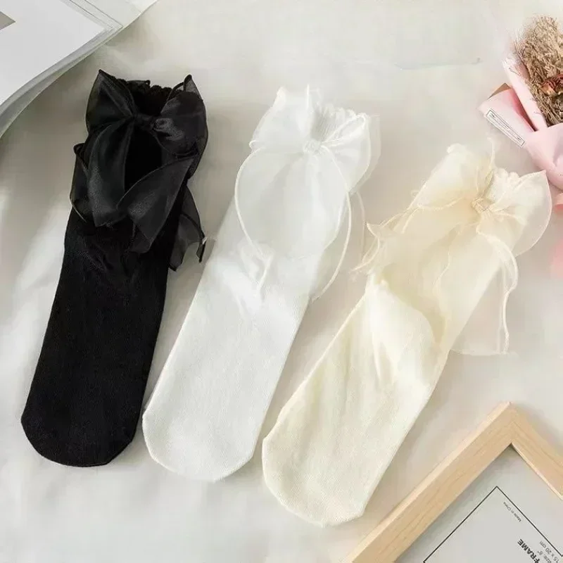 

Lolita Lace Socks New Chic Women's Heel White Big Bow Tie Socks Ruffle Court Style Princess Style Cute Japanese Dress Hosiery