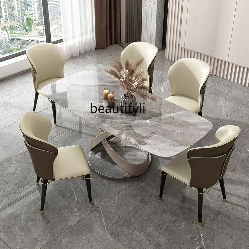 N178  Modern simple light luxury high-end bright restaurant combination rectangular eating table small apartment household9344