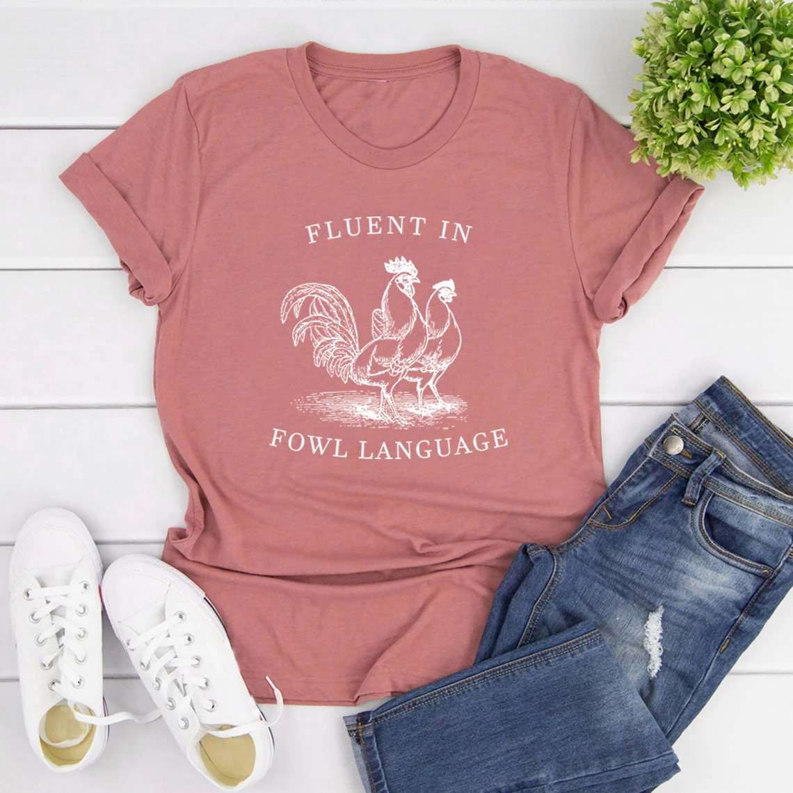 Funny Chicken T-Shirt Fluent in Fowl Language T Shirts Gift for Chicken Lover Short Sleeve Vintage Graphic T Shirts Casual Tops