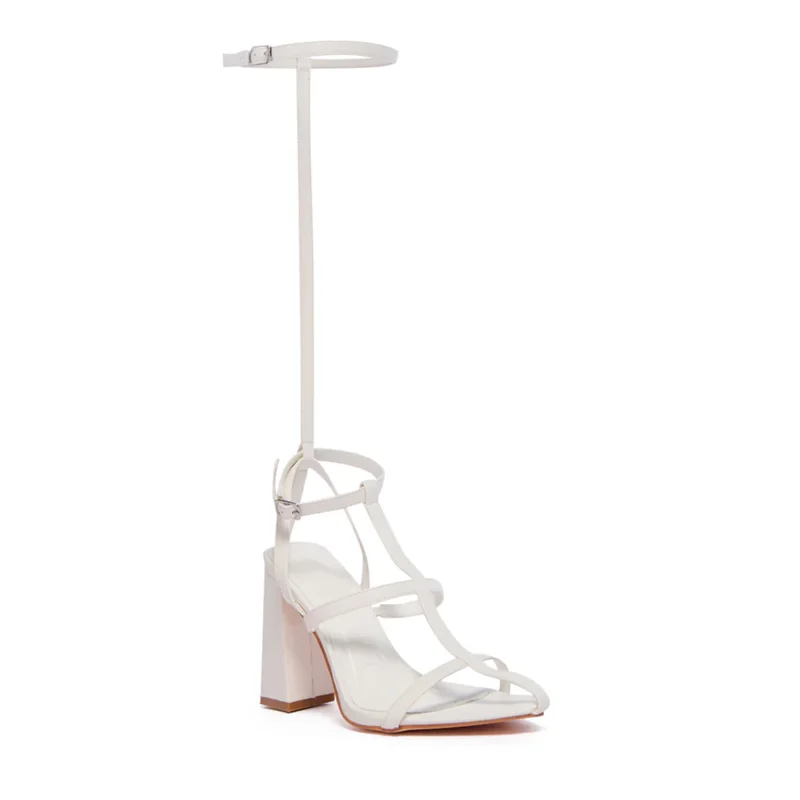 T Straps Narrwo Band Leather Sandals Sexy Pointed Toe Square Heel Buckle Belt Customized New Arrivals Fashion Women Modern Shoes view 5