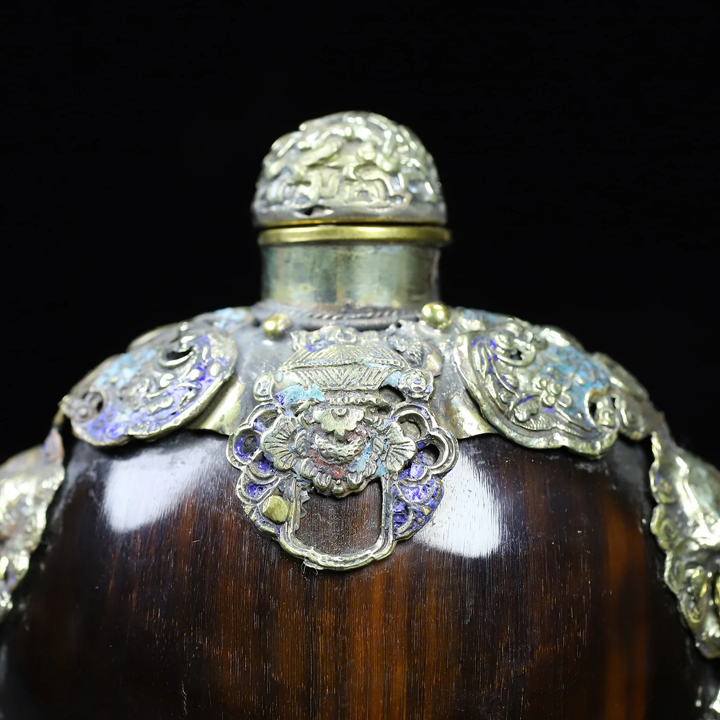 Copper-Clad Cloisonné Tiger-Head Snuff Bottle With Hanging Ring