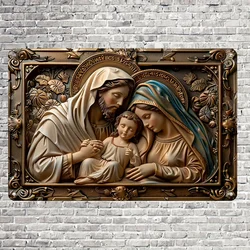 Bohemian Style Aluminum Wall Sign, Jesus, Mary Family Design, Perfect for Living Room, Home, Farmhouse Decor, Door & Wall Accent