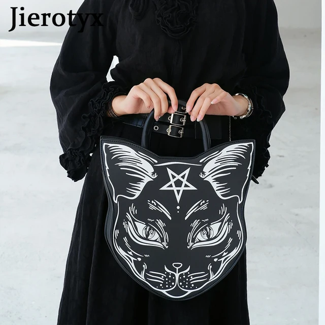JIEROTYX torebki i torebki dla kobiet Gothic Punk Style pentagram Cat Girls torba na ramię czarny Top uchwyt torebka Fahion Totes
