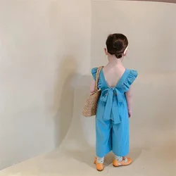 Baby kid Girl Princess Cotton Ruffle Jumpsuit Summer Child Overall Backless Outfit Strap Pant Baby Clothes Solid Color 2-9 Yrs