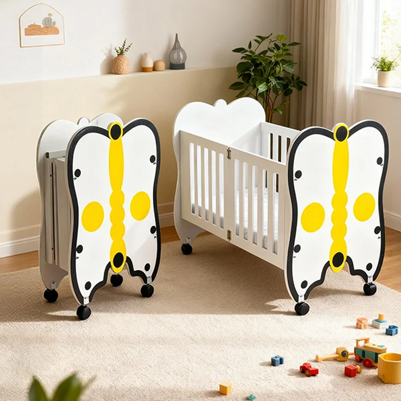 

Multifunctional butterfly Pattern Folding Saving Place Girls Sleeping Cot Wooden Bed Crib for Newborn 0-3 Years