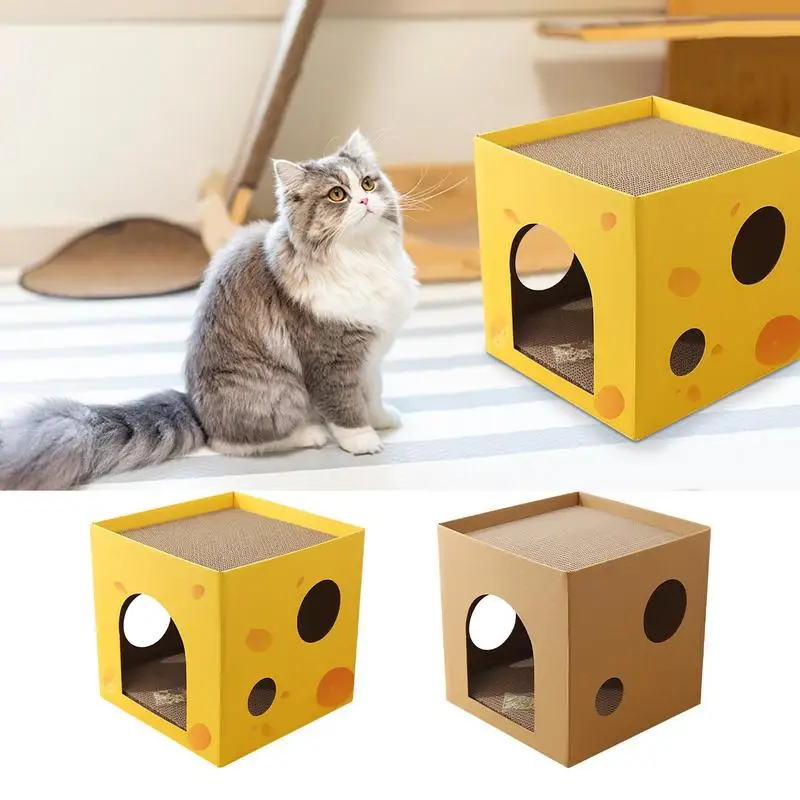 Cat Scratch Board Square Foldable House For Indoor Cat Double Wooden Cat Litter Cat Bed Grinding Scratcher Box pet supplies