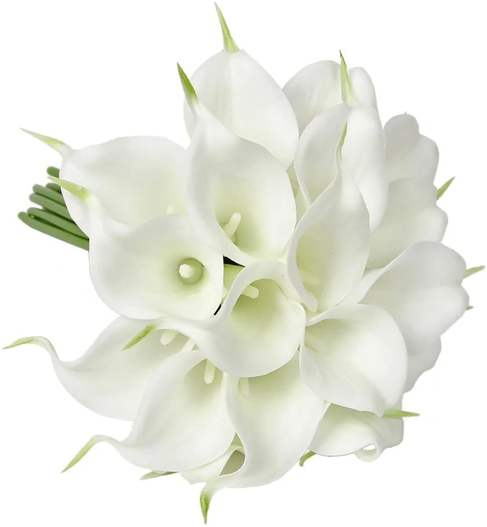 Calla Lily-PVC Latex Artificial Flower Bouquet, Bridal Wedding Party Decor, Real Touch Flower, White, Pack of 20