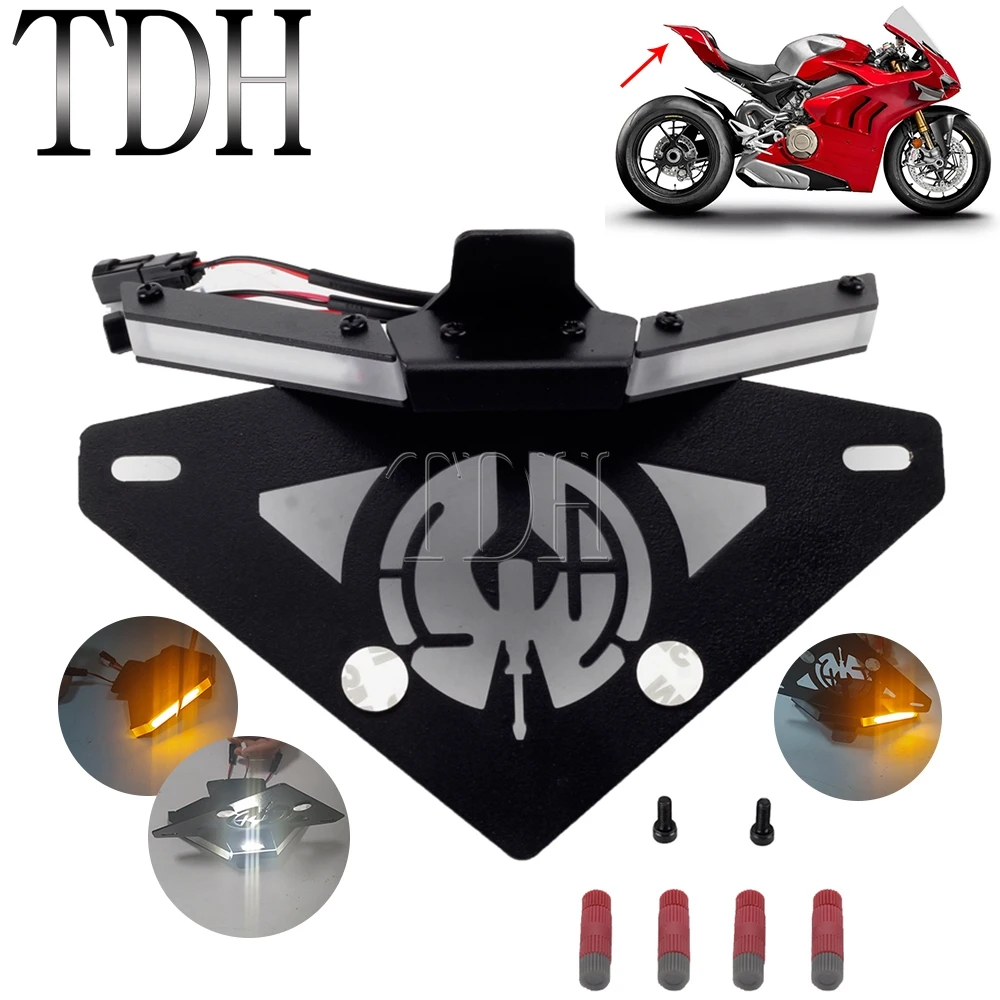 For Ducati Panigale V4 V4R V4S 2018-22 Registration Frame License Plate Holder W/ LED Turn Signal Running Light Tidy Eliminator