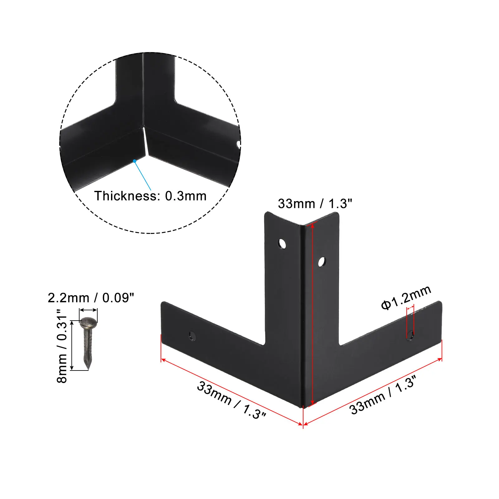 Uxcell 33x33x33mm Metal Box Corner Protectors Edge Guard Black 4Pcs for Wooden Objects