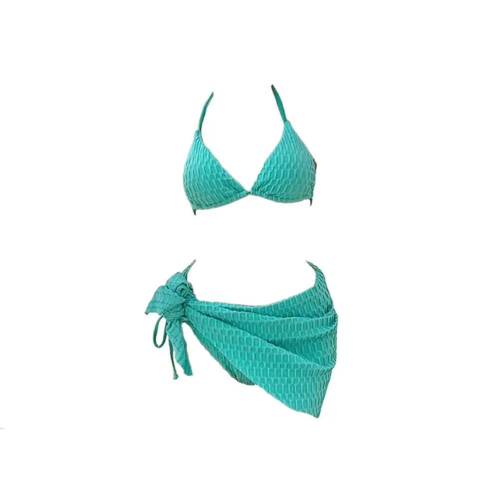 Solid Color Swimsuit Suit Sky Blue Mini Style Triangle Bikini Lace-up Design Slimming Cut Halter Backless Small Chest