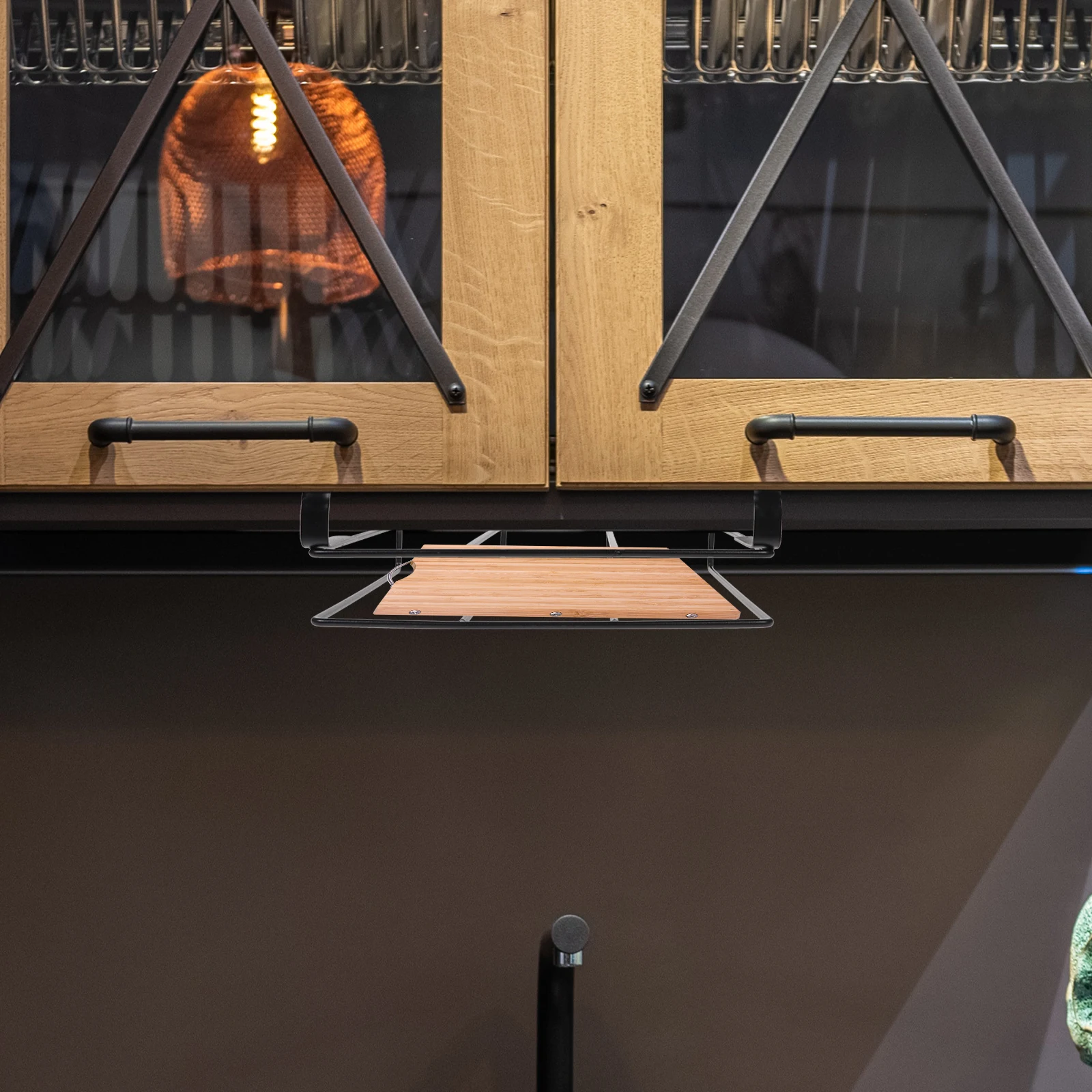 

Hanging Cutting Board Rack Stainless Steel Pot Lid Holder Under Cabinet Kitchen Storage Organizer Multi-Use Light for Mugs