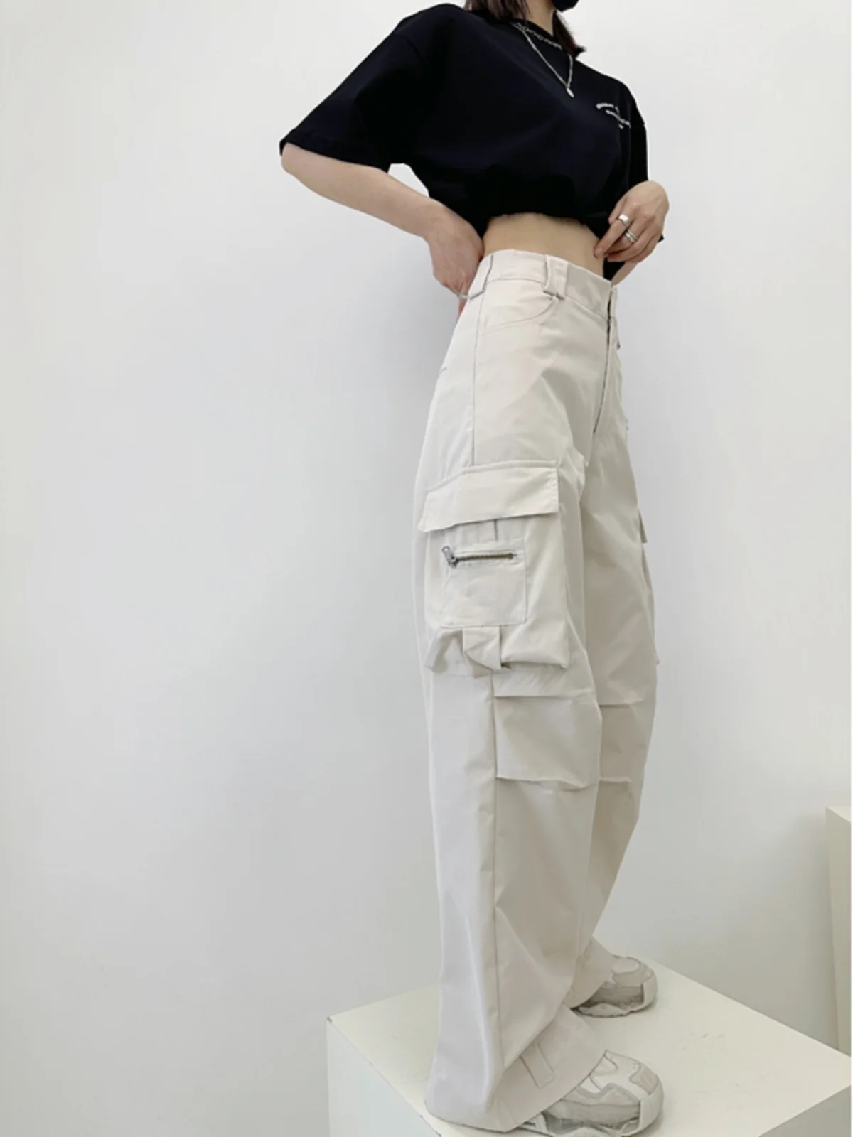 

High Waist Straight Leg Workwear Pants Women's Trendy Street Retro Slim Loose Wide Leg Pants American Casual Pants
