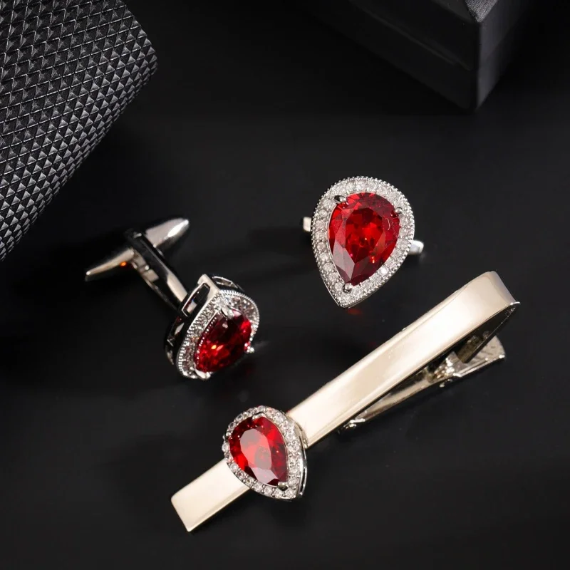 New Luxury Water Drop Zircon Cufflinks Jewelry , Men Women French Shirts Crystal Rhinestone Cuff Links Wedding Accessories Gifts