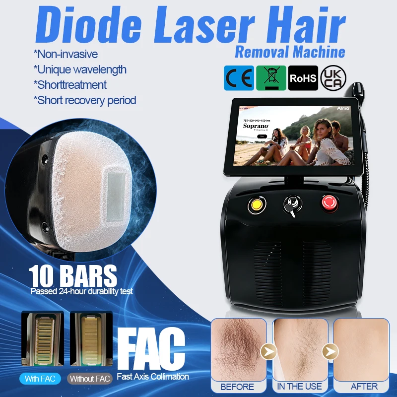 5Wavelength 10Bar Diode Laser Hair Removal Machine 755nm 808nm830nm 940nm 1064nm 5000W Professional Laser Epilator for Salon Spa