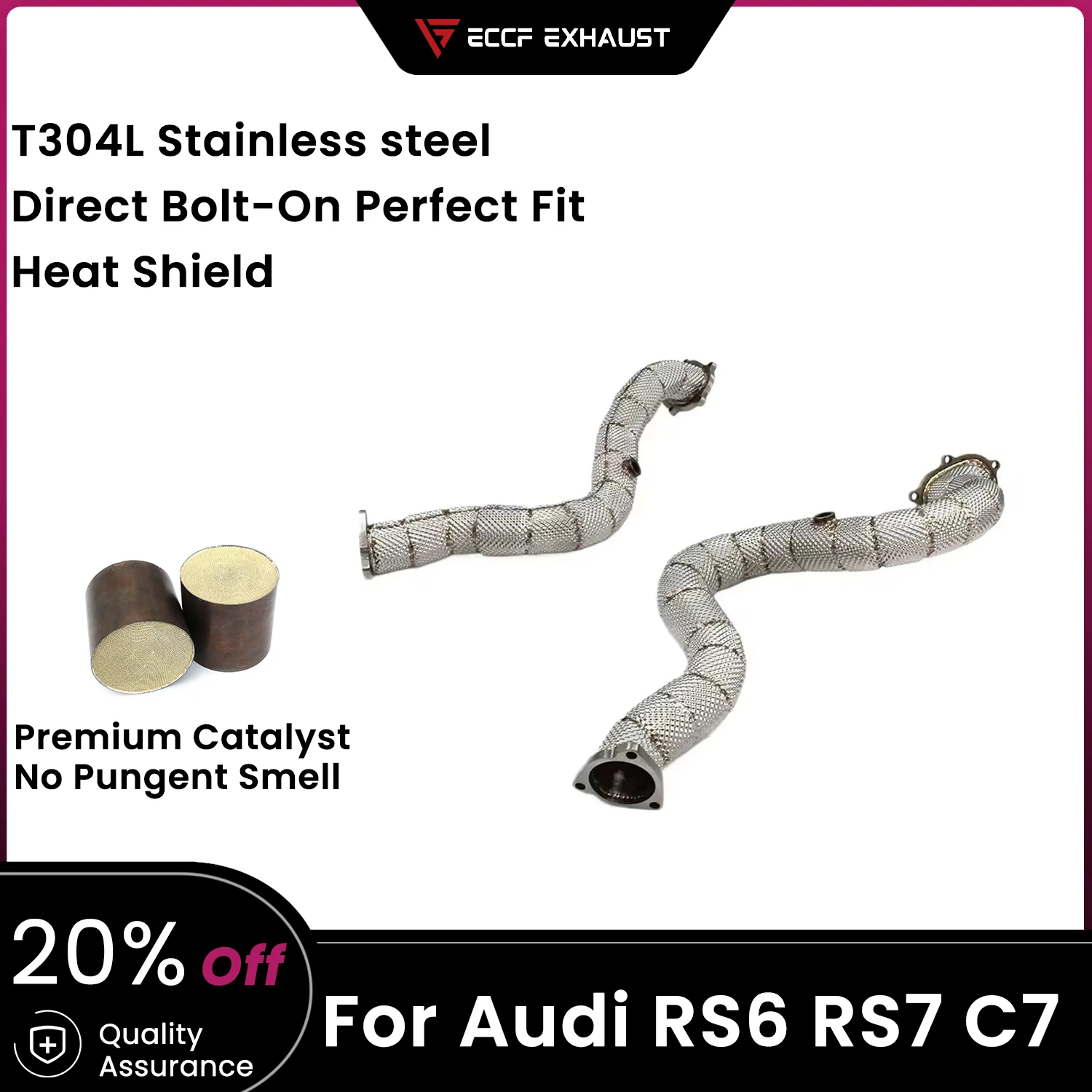 

ECCF Sports Downpipe With Heat Shield For Audi RS6 RS7 C7 Aggressive Exhaust Sound High Flow Performance Upgrade
