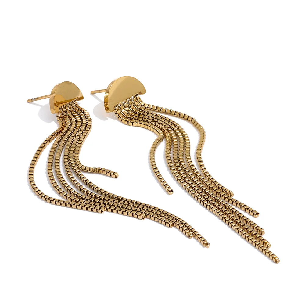 Yhpup Mode Roestvrij Staal Lange Tassel Drop Dangle Party Oorbellen Metaal Roestbestendig 18K Goud Kleur Plated Charm Sieraden Bijoux