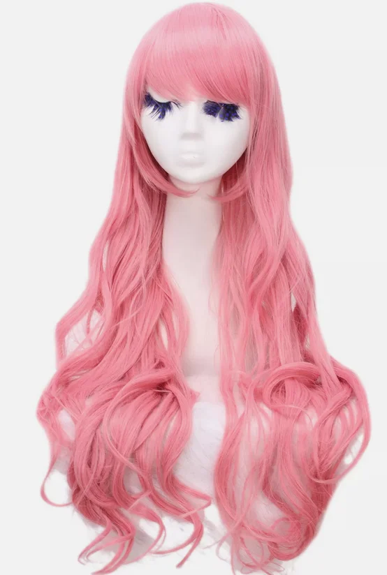 Woman Natural Smooth Synthetie Long Wavy Cosplay Wig Party Pink Wigs