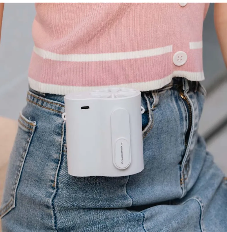 Meistverkaufter tragbarer Clip-On Taillenventilator, USB-wiederaufladbarer, tragbarer Kunststoffventilator für Haushalt, Hotel, Arbeit im Freien