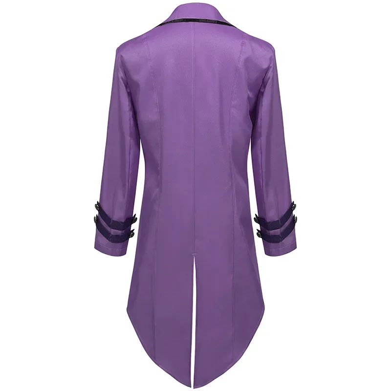 Men Party Halloween Costume Coat Mens Purple Steampunk Gothic Jacket Long Sleeve Button Retro Victorian Tailcoat Tuxedo Uniform