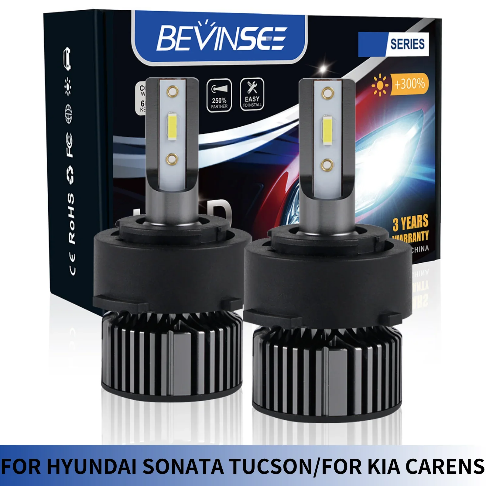 

Bevinsee H7 LED Bulbs with Custom Retainer Adapter Holder Base for Hyundai Elantra Grandeur For Kia Carens 60W 10000LM 6000K 12V