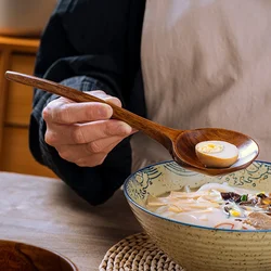 1Pc Big Wooden Spoon Long Handle Soup Spoon Wood Japanese Ramen Noodle Soup Ladle Kitchen Cooking Spoon Mixing Serving Tableware