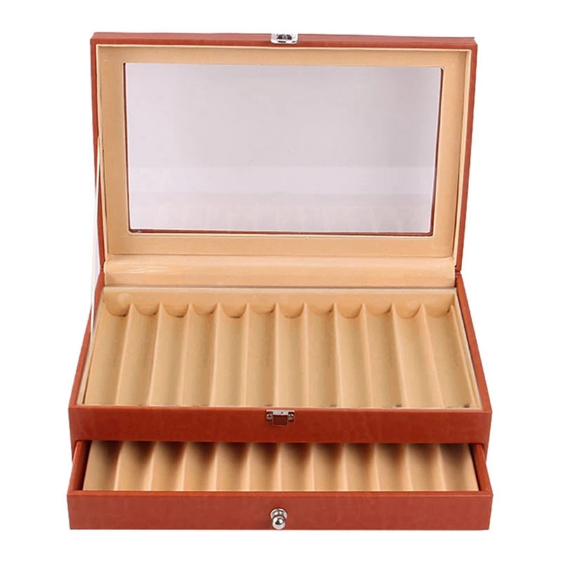 

24 Slots Wooden Pen Display Storage Box Luxury 2 Layer PU Pen Case Fountain Pen-Collector Jewelry Organizer