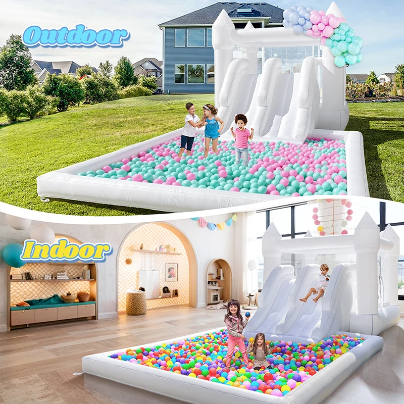 Castillo inflable de 5,8 m con tobogán doble inflable, tobogán de agua, pozo de bola grande, evento de fiesta de cumpleaños para niños, Castillo de salto al aire libre