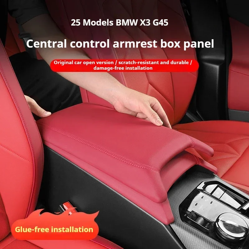 

Veganza material For BMW X3 G45 2025 Central control armrest box protective cover heightening pad panel Car Interior Accessories