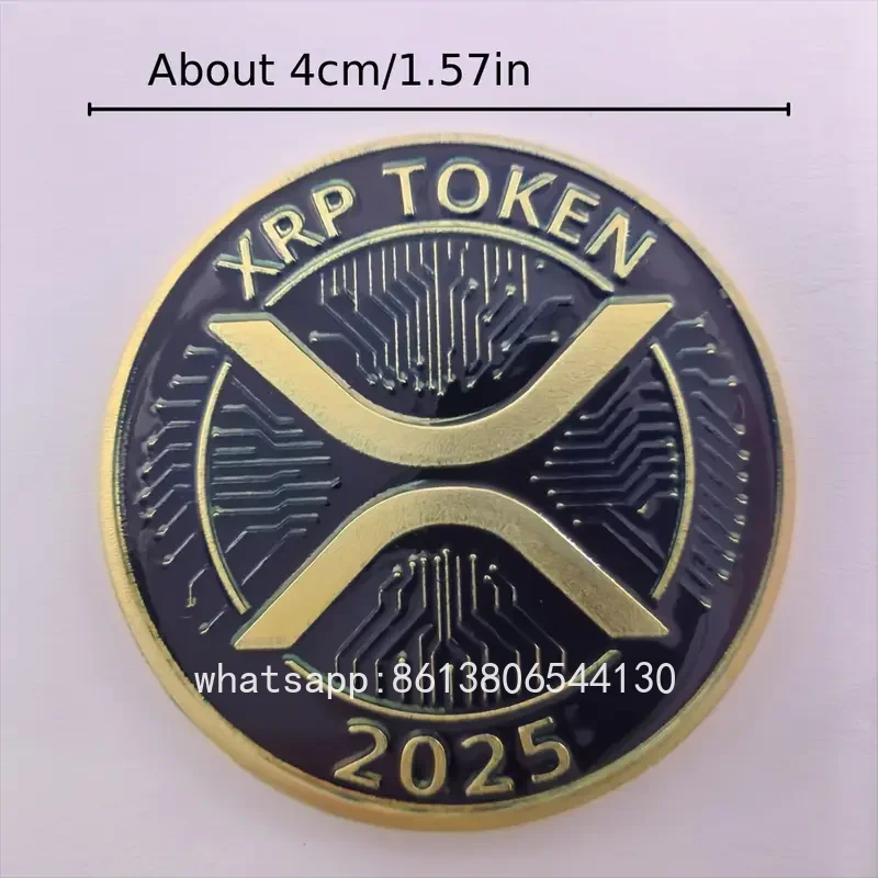 Gold Plated 2025 XRP Ripple Token Commemorative Coin - Physical Crypto Collectible Ornament Hobby Gifts Crypto Enthusiasts Fans