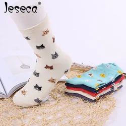 Jeseca New Cotton Cute Cat Women Crew Socks Sweet Lovely Home Thick Warm Winter Long Socks Jacquard Breathable Women Lingerie