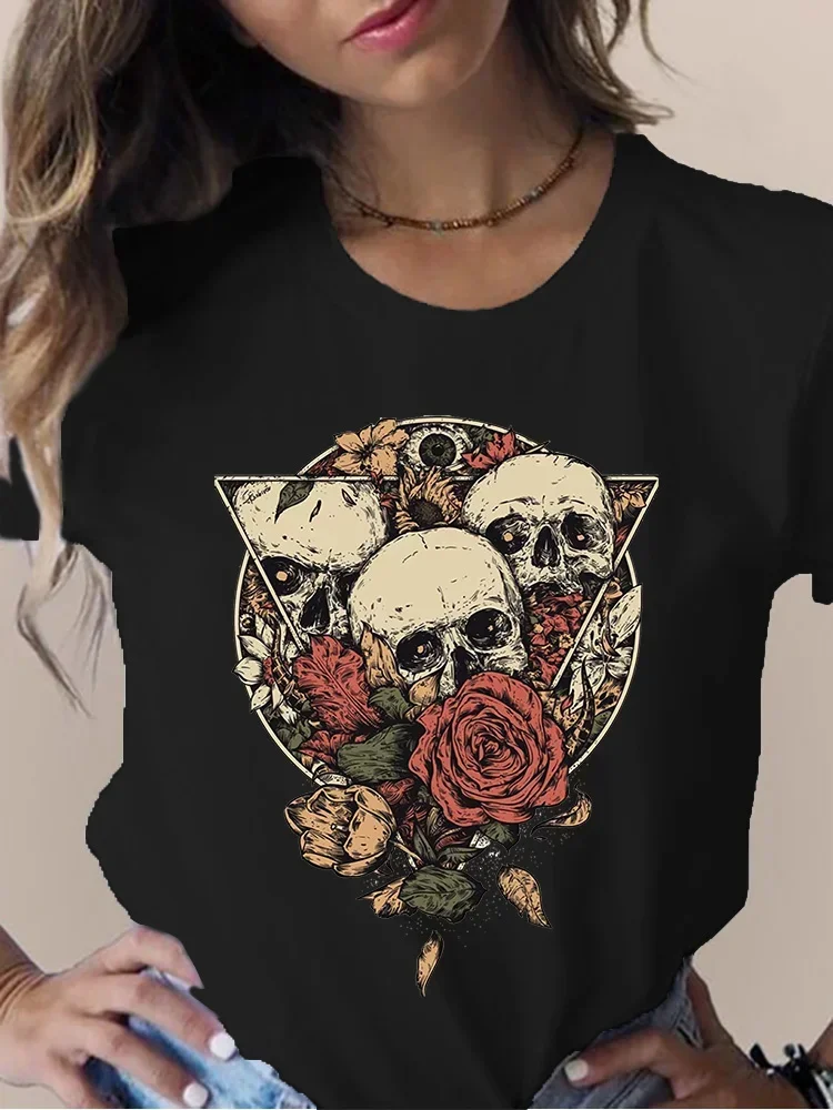 Cartoon Graphic Tee T-Shirt Casual Short Sleeve Skull Butterfly Tops Print T Shirt Lady Fashion Summer Funny 90s Women Tshirts