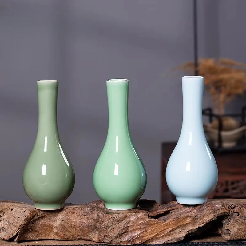 Botella de purificación de agua Celadon Guanyin, maceta cerámica, florero estilo chino, arreglo de flores, acceso