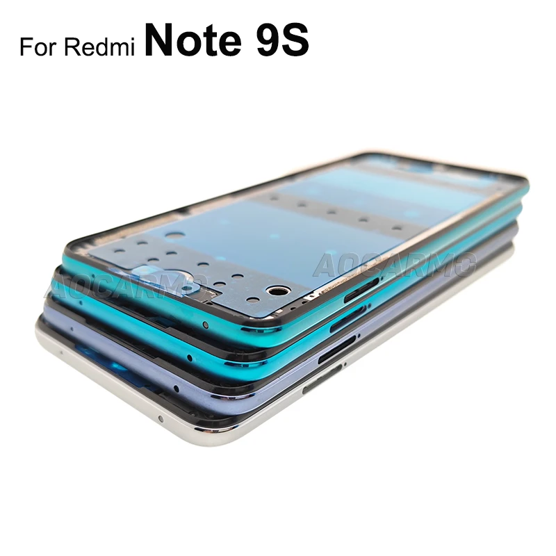 Aocarmo For Redmi Note 9s Middle Frame With Side keys Black White Blue Replacement Parts