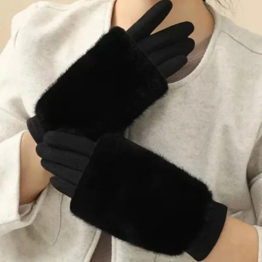 

Модные однотонные замшевые перчатки из искусственного меха кролика, съемные женские зимние перчатки, утолщенные терморучатки с полным пальцем для девочек