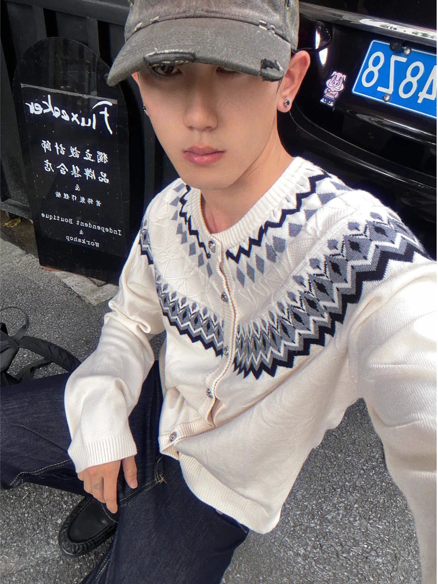 

Retro Casual Open Cardigan Sweater Men's Loose Lazy Feelings Floral Knitted irt Spring Autumn Season Polyester Fiber Long S...