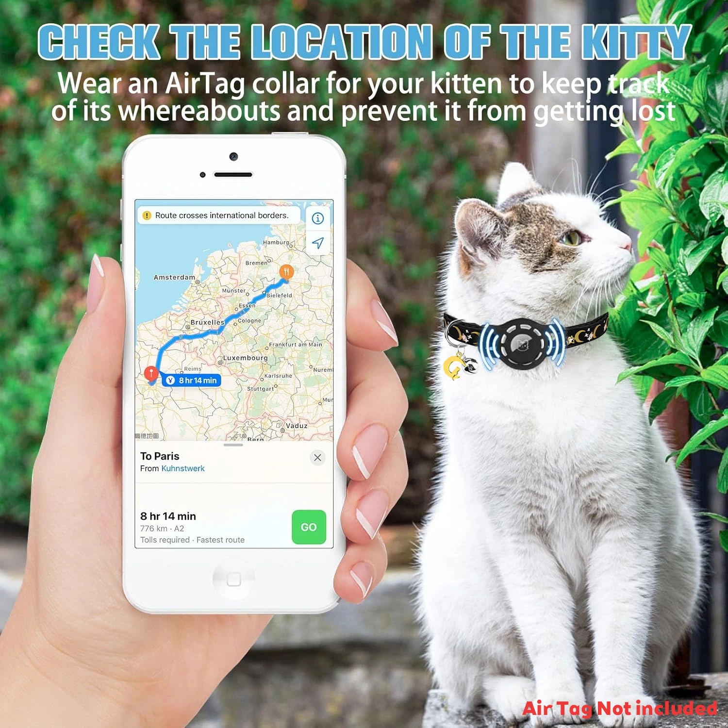 Cute Cat Collar with Airtag Holder for Apple Air Tag, Silicone GPS Tracker Holder, Glow Pet Collar with Bell & Pet QR Name Tag