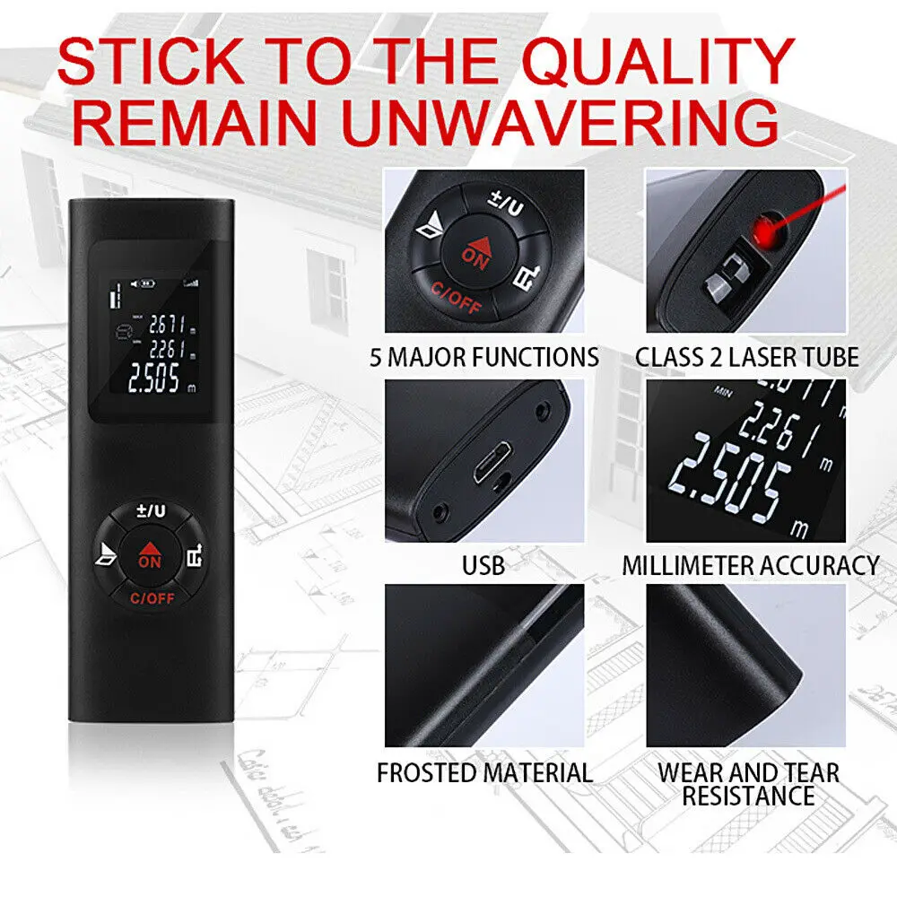 Imagem -06 - Digital Tape Measure Handheld Digital Laser Point Distance Meter Tape Range Finder Measure 40m 131ft