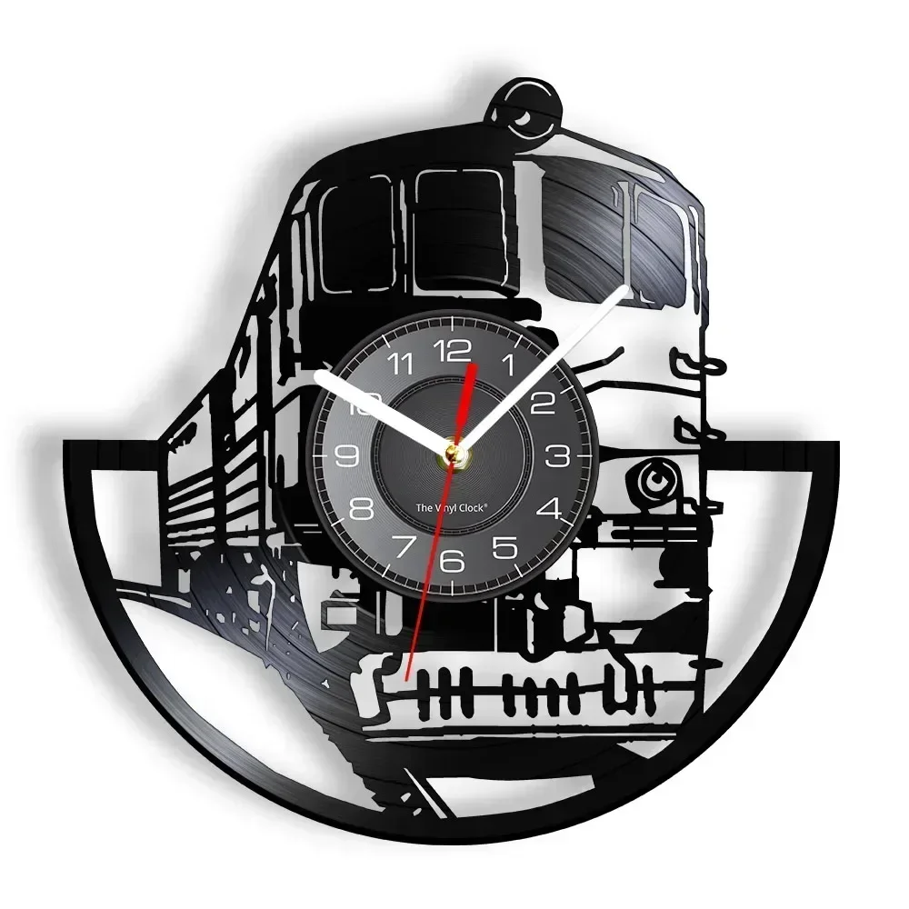 Creative Train Track Running Art Vinyl Record Wall Clock Station Decoration Train Attendants' Home Decoration Train Art Watch