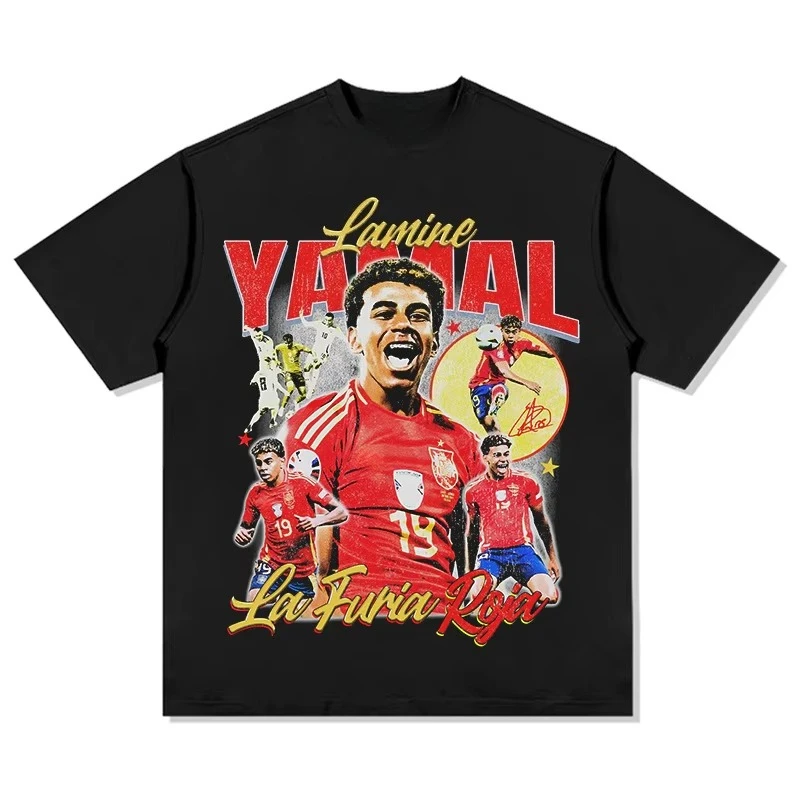 

2025 Summer New Spanish Yamal Print Cotton Short-sleeved T-shirt Summer Football Fans Sports T-shirt Championship T-shirt