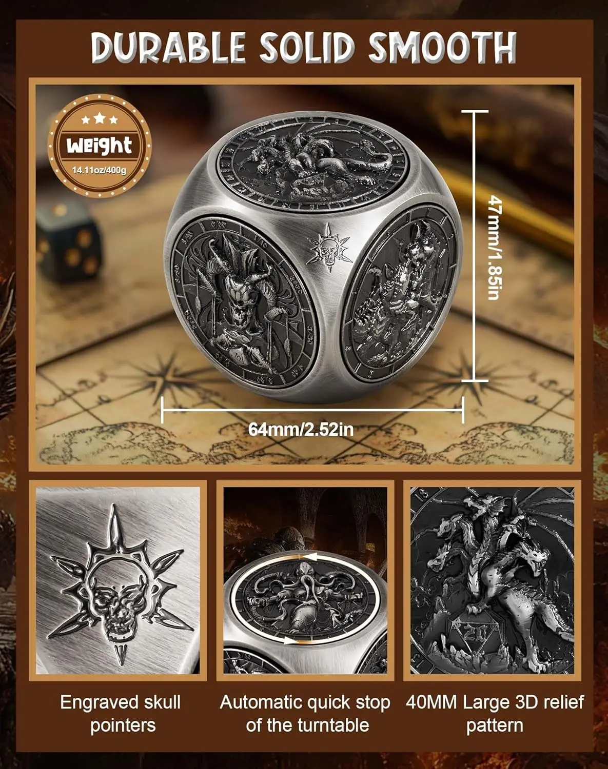 Spinner Dice dla zestawu kości DND 7 w 1, unikalne metalowe kości do gier RPG Dungeons and Dragons RPG