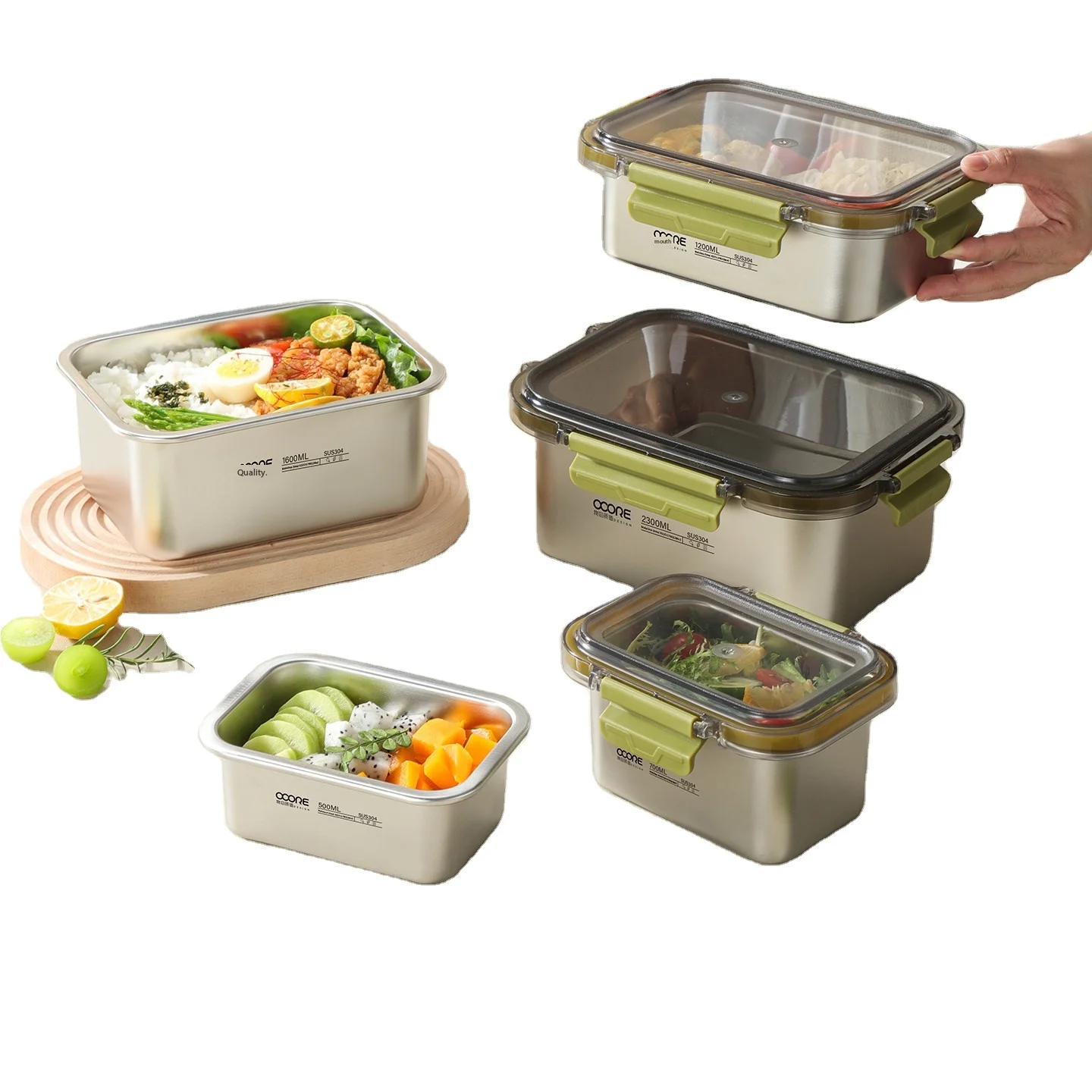 304 Stainless Steel Eco-Friendly Lunch Box Dishwasher Available Food Grade Microwave  Heatable Portable Sealed Lunch