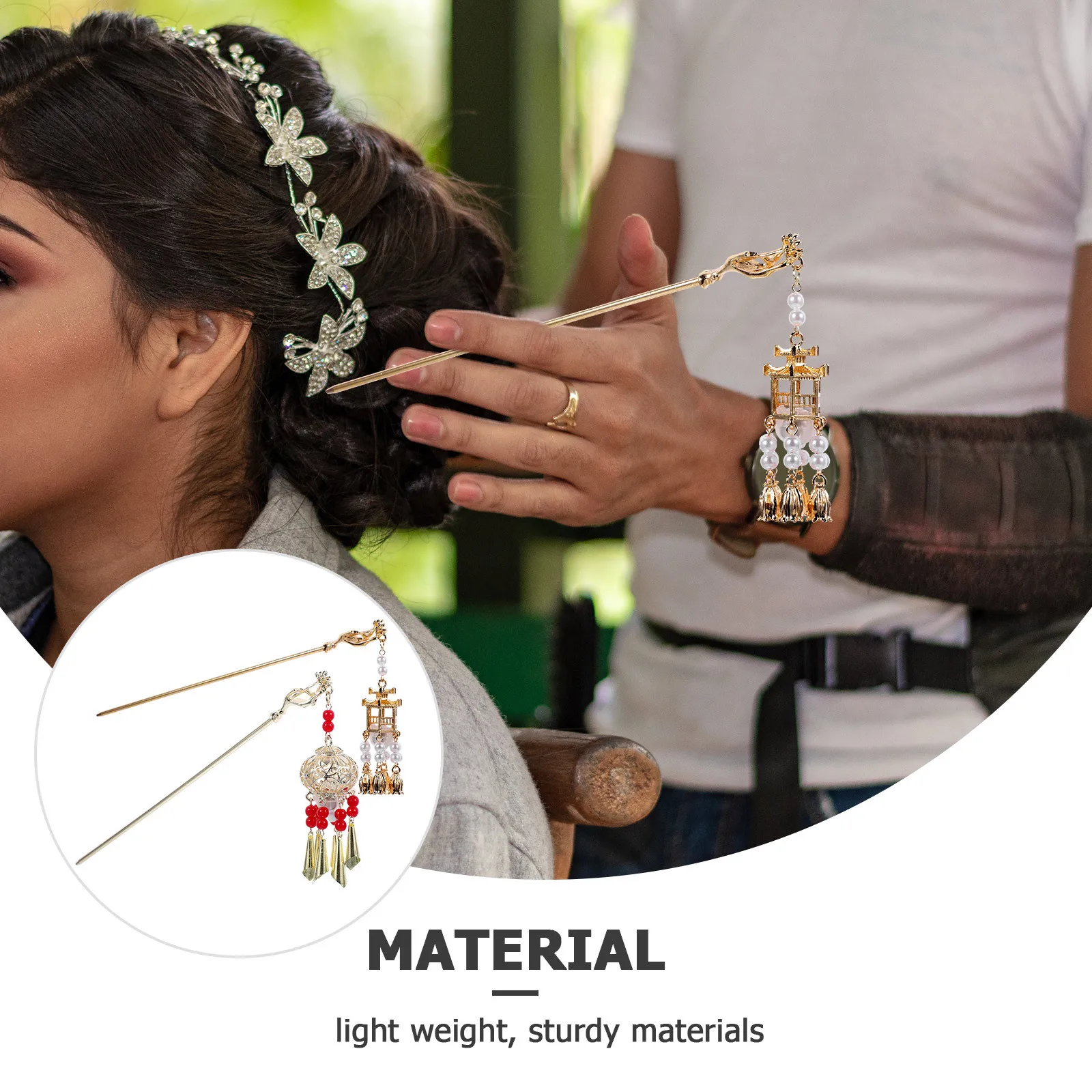 

2 шт. светящиеся палочки для кроликов, китайские палочки для еды для женщин, винтажный держатель для булочек из сплава, кисточка, аксессуары для волос ханьфу, длинные