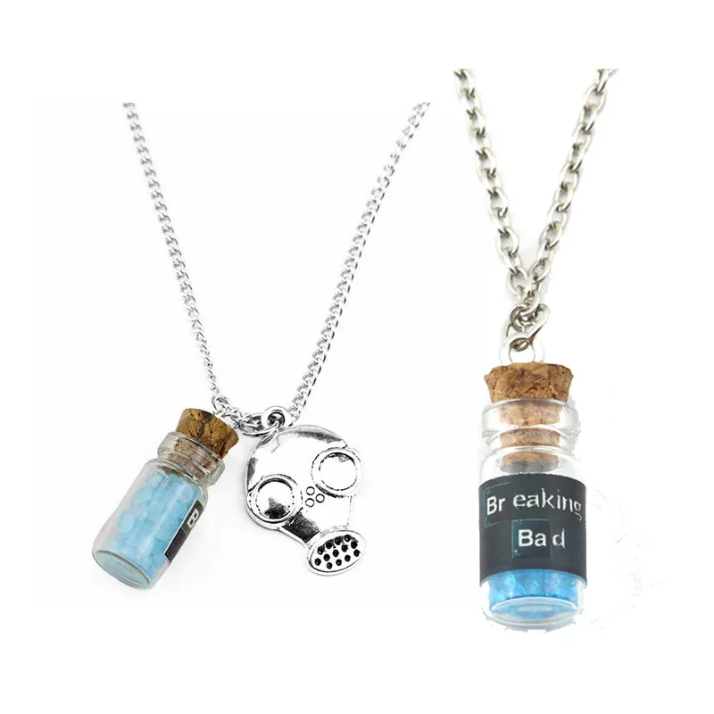 Classic Breaking Bad Inspired Crystal Sky Blue Vial Cork Bottle Necklace Bath Salt Necklace Gifts Jewelry