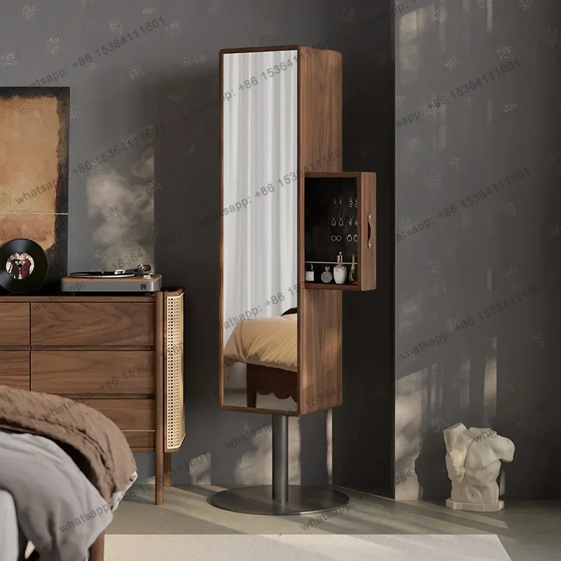 

Solid Wood Full Body Mirror Cabinet Floor Nordic Bedroom Hallway Black Walnut Rotatable Dressing Mirror